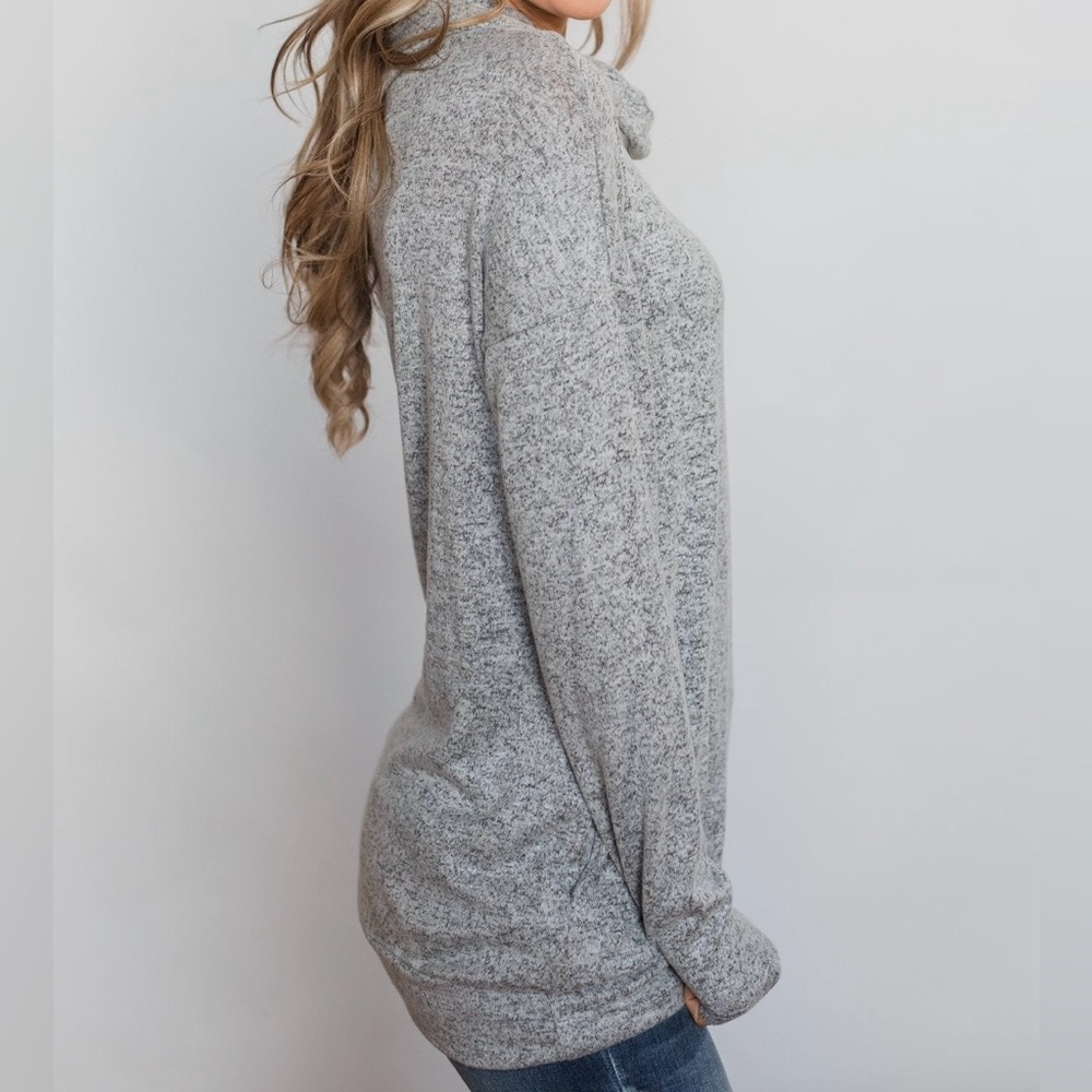 PROMESA || Cozy Cowlneck Side Knot Sweater in Heather Gray - SZ Small